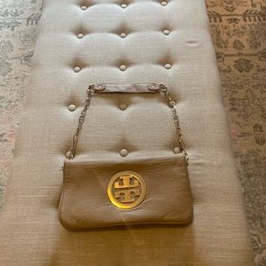 Beige Boutique Shoulder Bag Gold Emblem